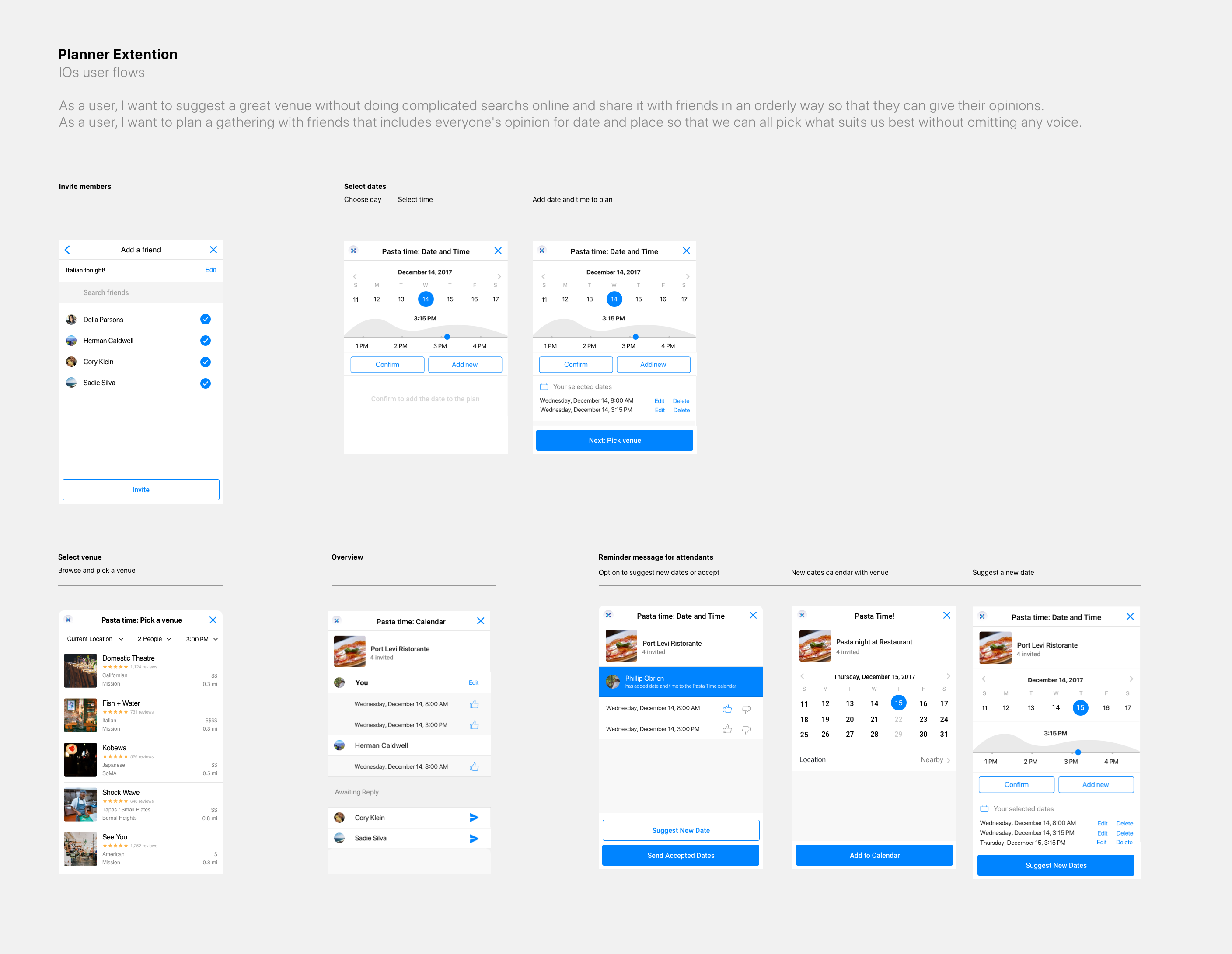 First round of wireframes